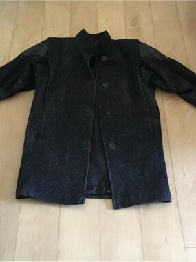 Savannah Vintage Black Wool-Blend Pea Coat with Button Front